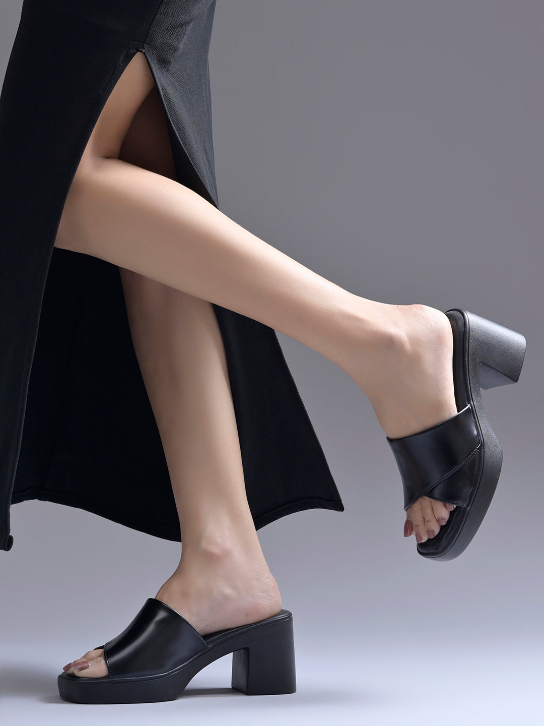 Block Heel Black Sandals
