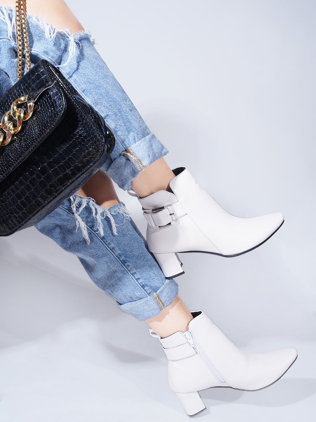 Black Ankle Length Block Heel Boots