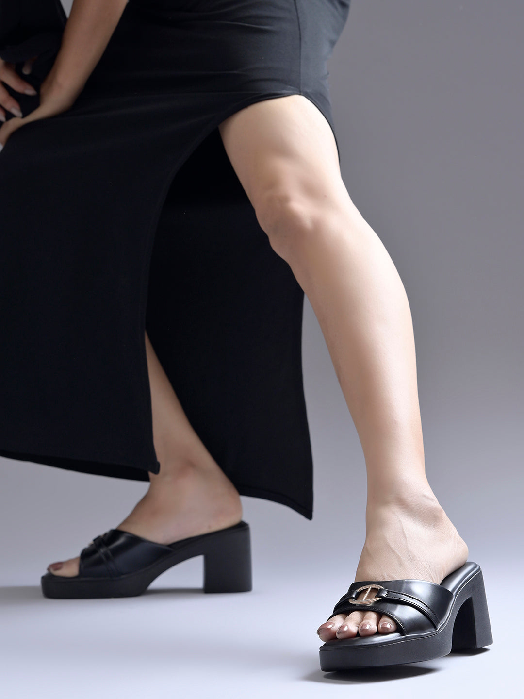 Black Block Heel Sandals