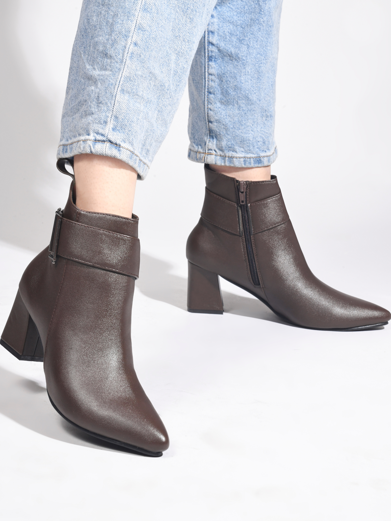 Women White Ankle Length heeled Boots