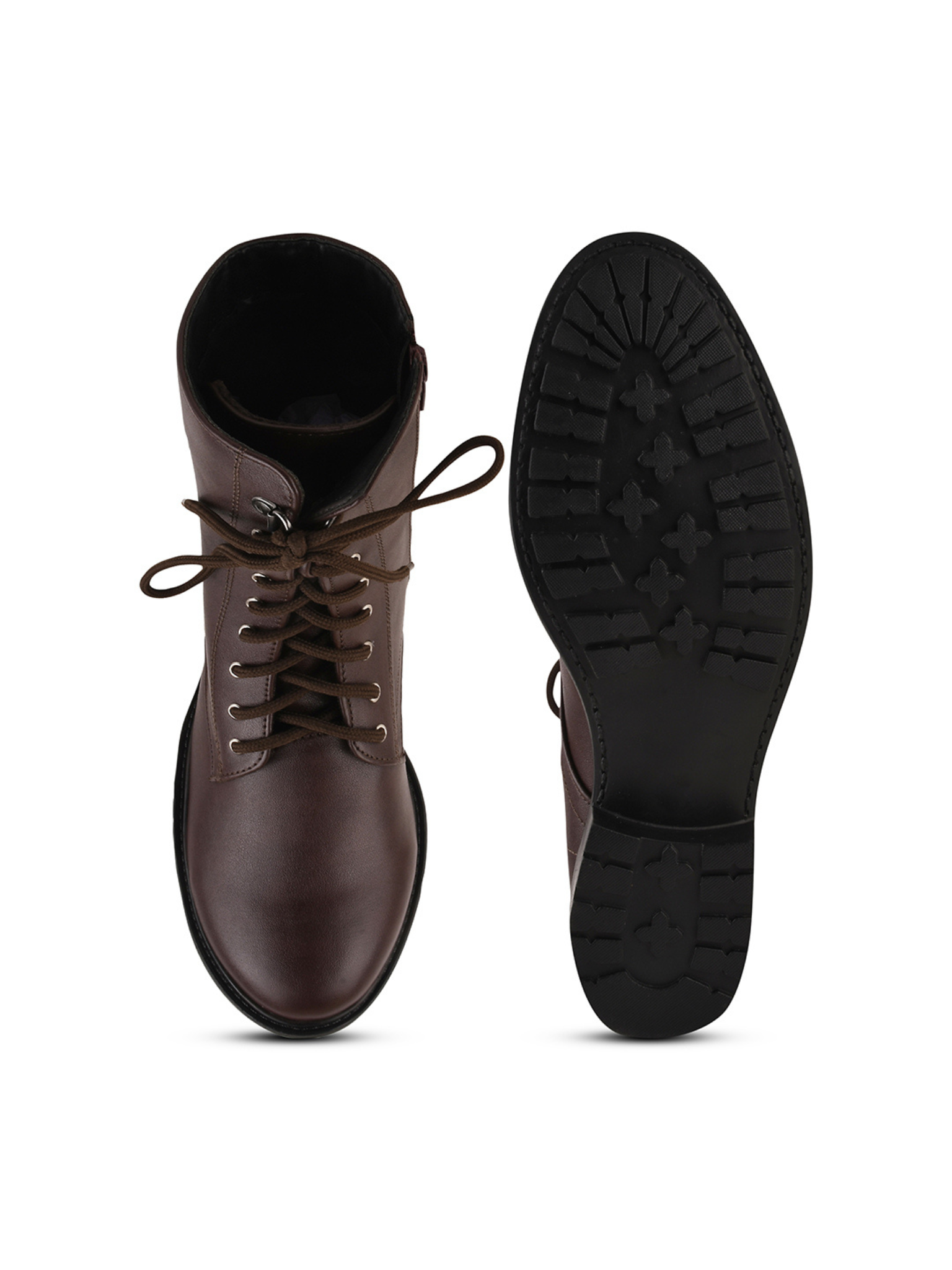 Women High Top Leather Block Heel Chunky Boots