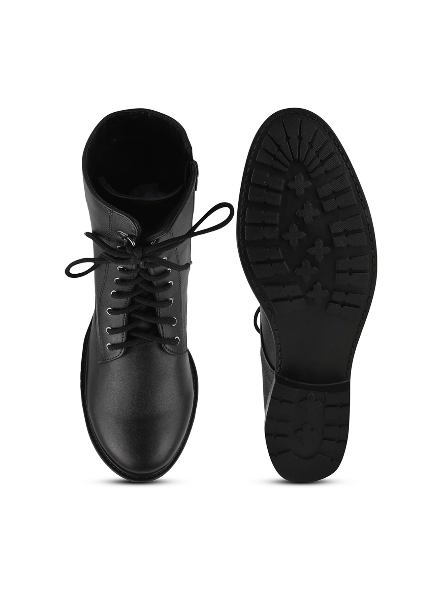 Women High Top Leather Block Heel Chunky Boots