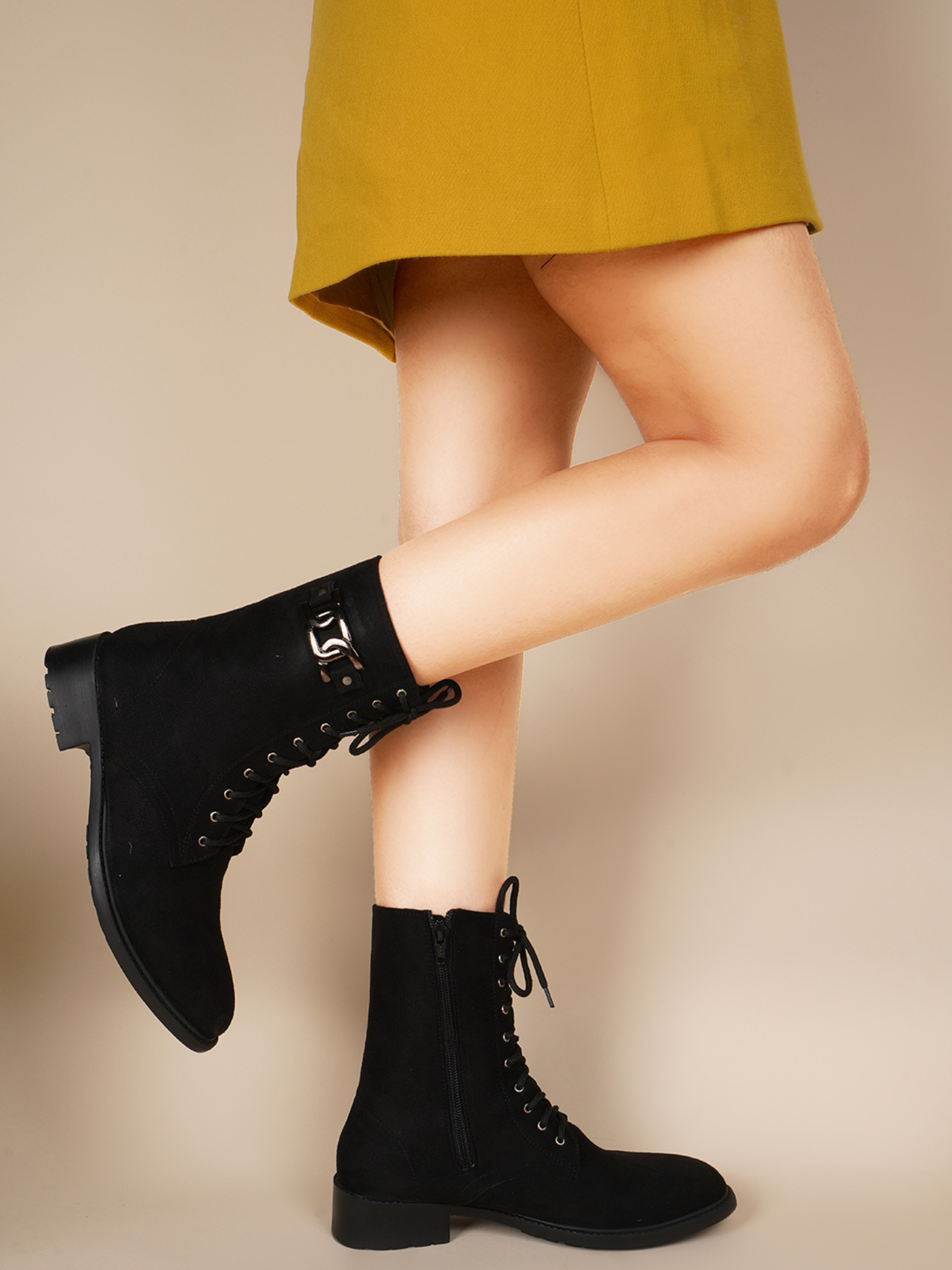 Women High Top Suede Block Heel Regular Boots