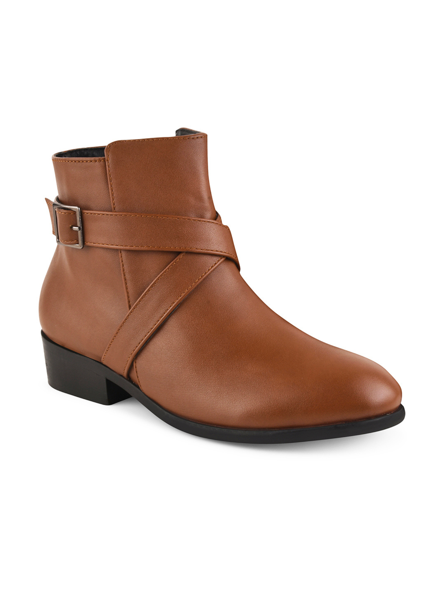 Women Heeled Buckle Detail Mid-Top Regular Boots