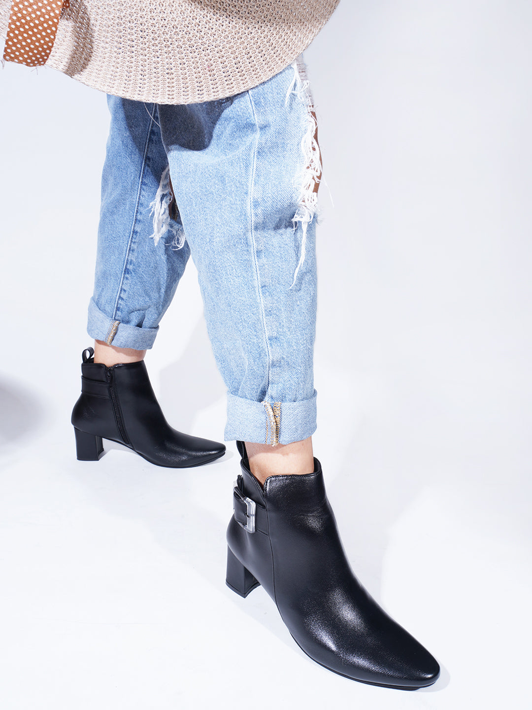 Black Ankle Length Block Heel Boots