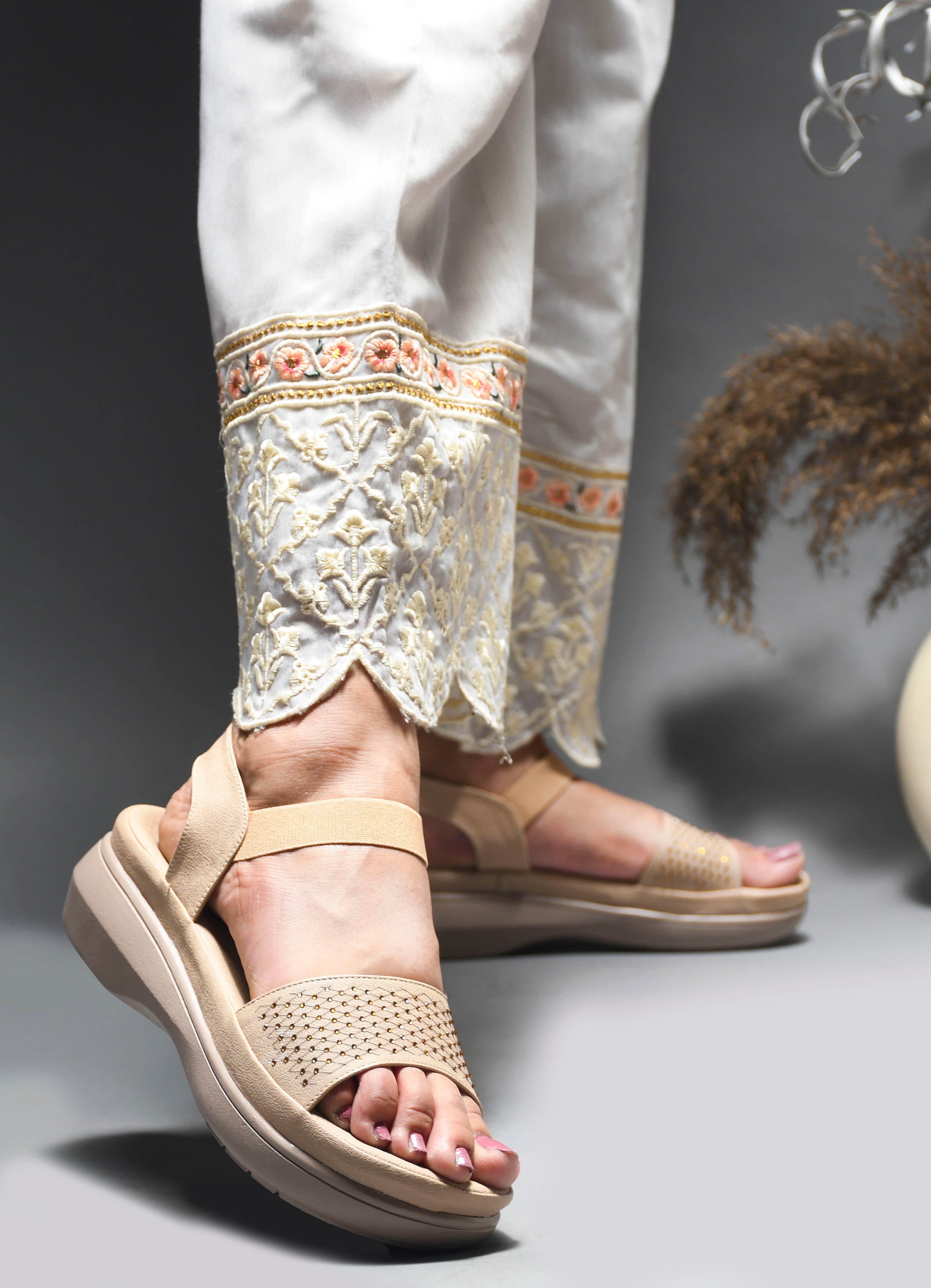 Embellished Open Toe Comfort Heel With Backstrap