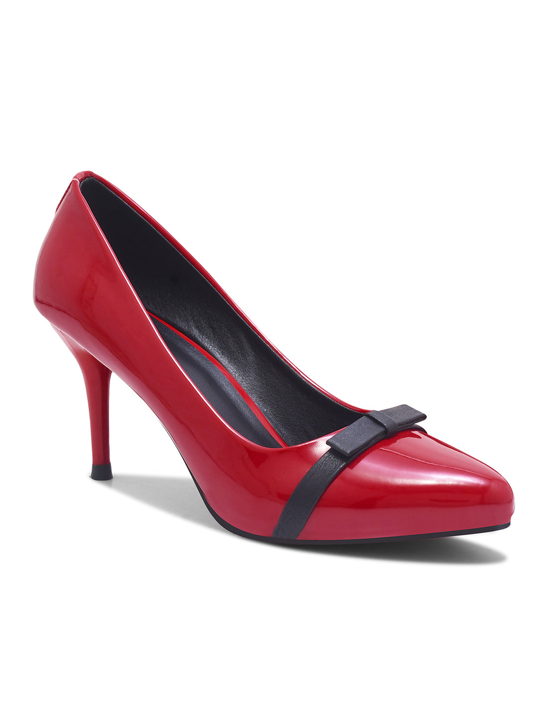 Patent Embellished Red Pumps Heels with Black Details