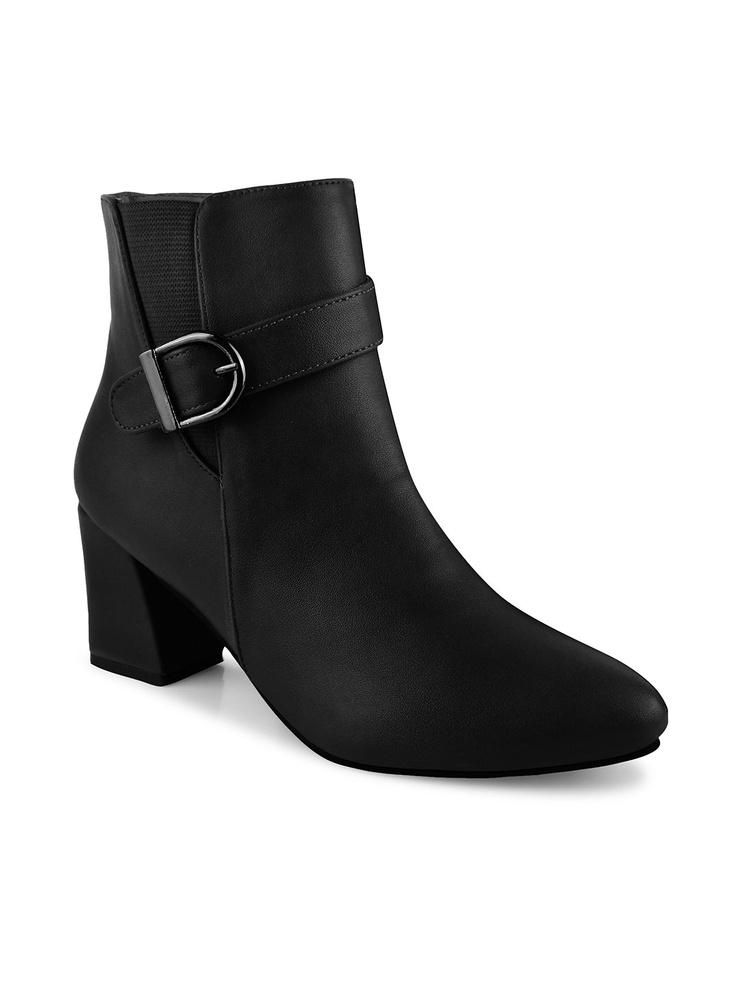 Women Pointed-Toe Block-Heeled Zip-Up Boots