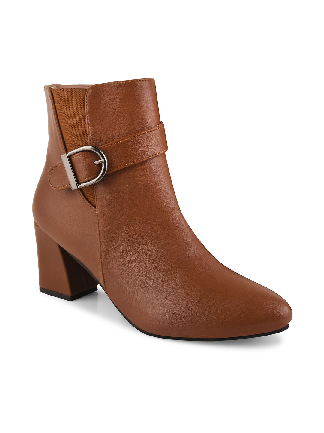 Women Pointed-Toe Block-Heeled Zip-Up Boots