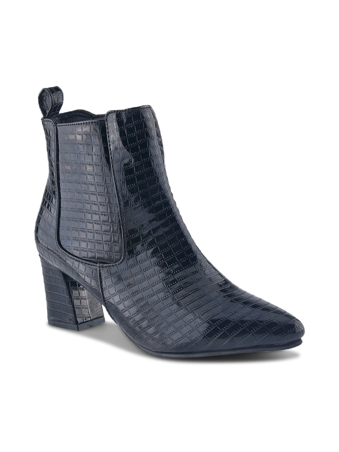 Women Black Croc-Textured Casual Boots