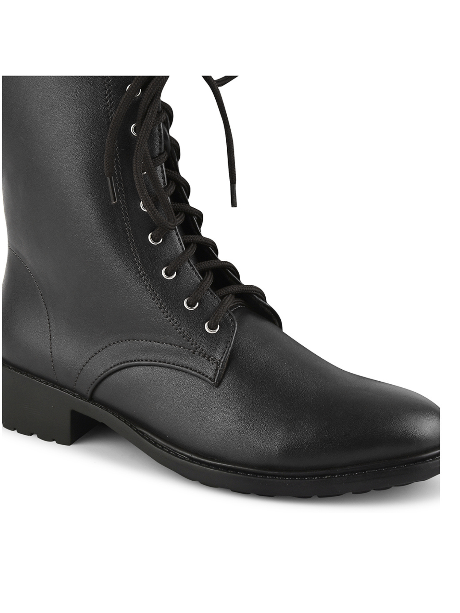 Women High Top Leather Block Heel Chunky Boots