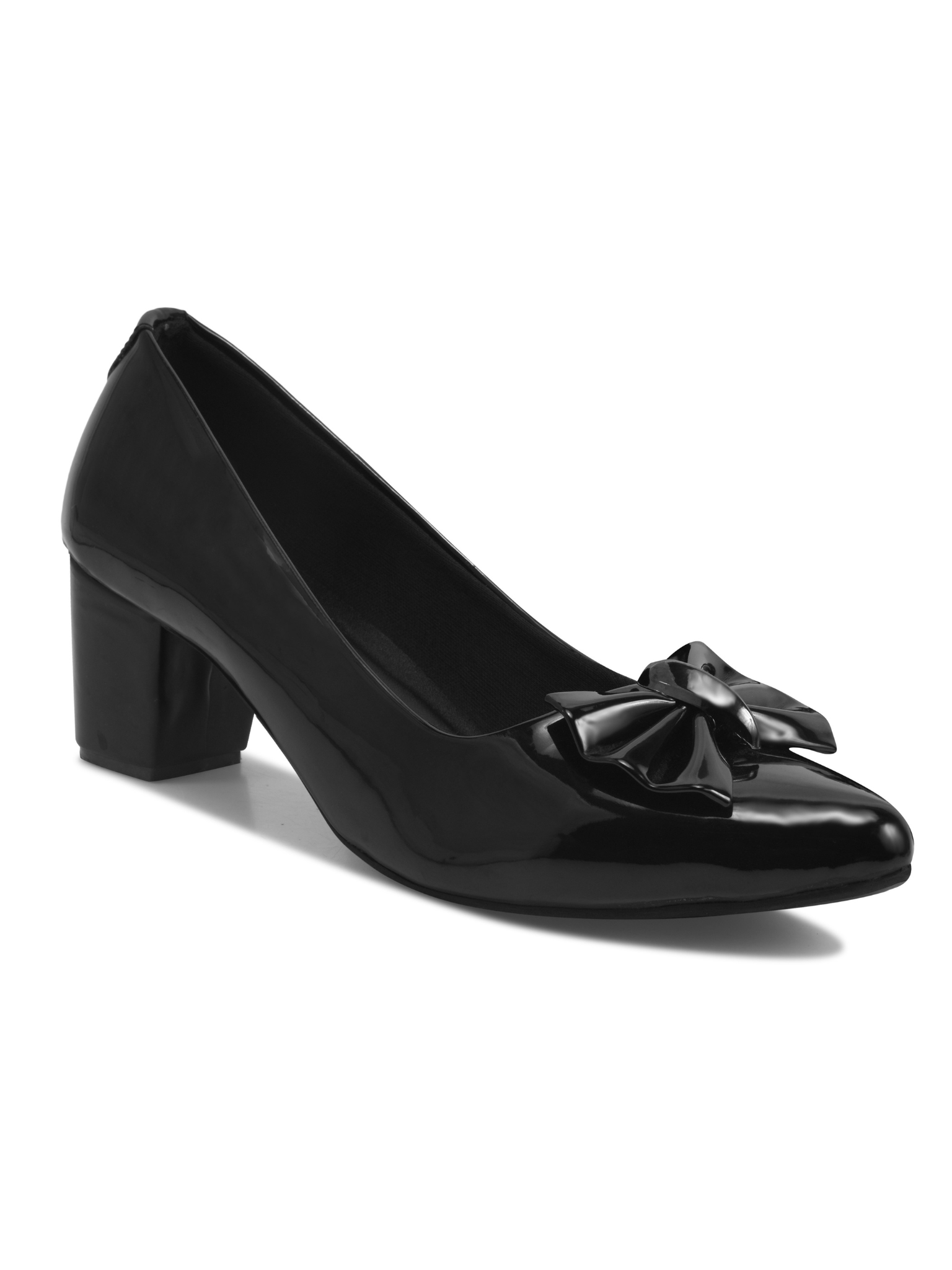 Women Block Heel Black Embellished Pumps Heels