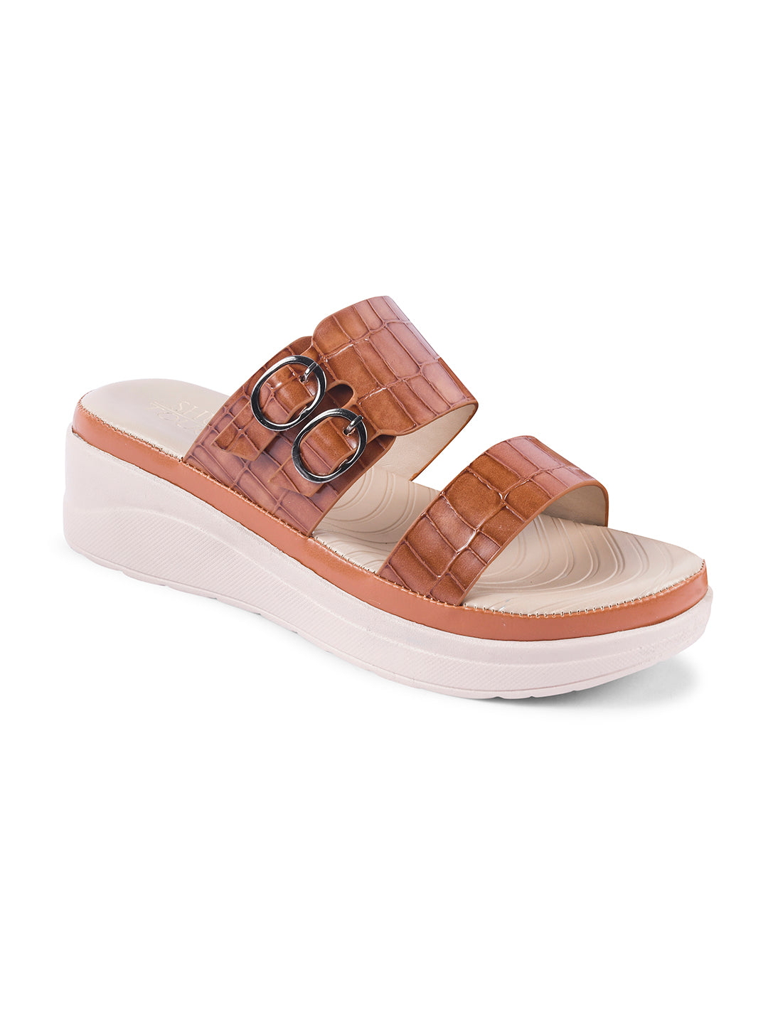 Textured Round Toe Comfort Wedges with Back Straps