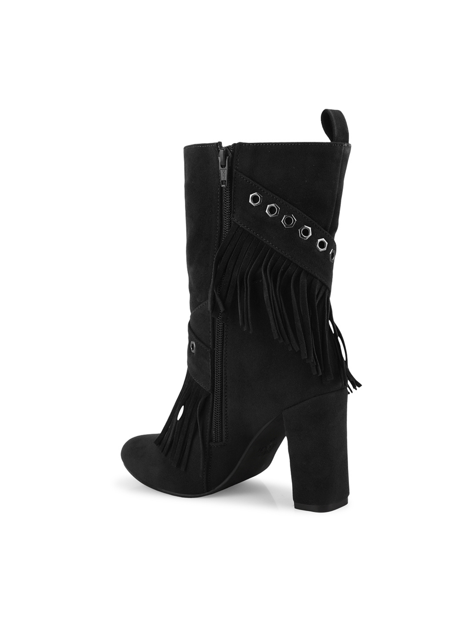 Women Fringed Block-Heeled Nubuck Chunky Boots