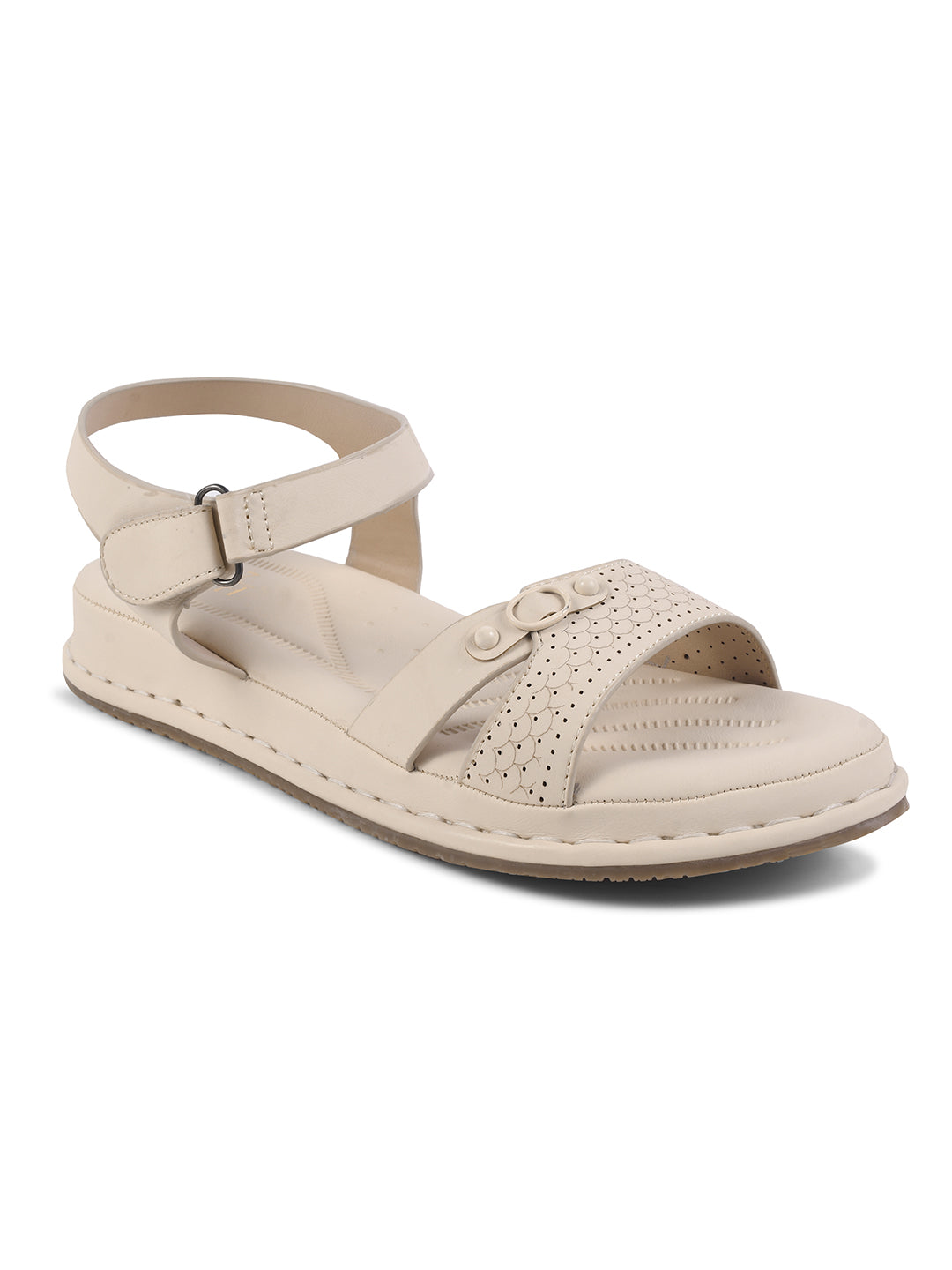 Women Laser Cutwork Ankle Strap Sandals