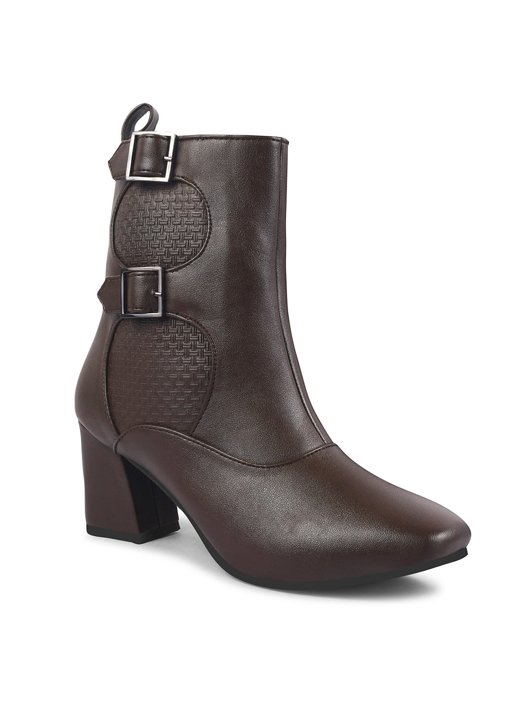 Mid Calf Block Heel Buckle Boots