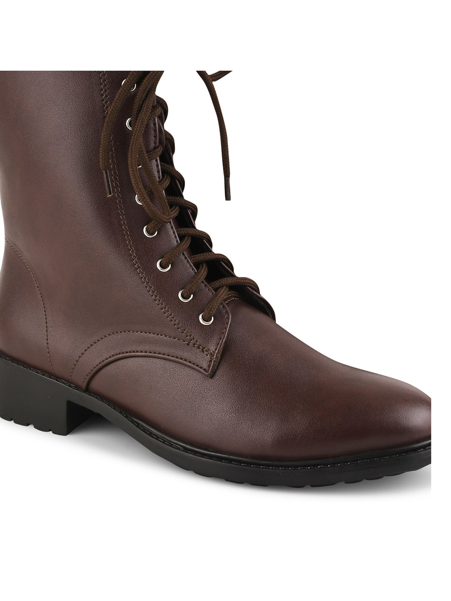 Women High Top Leather Block Heel Chunky Boots