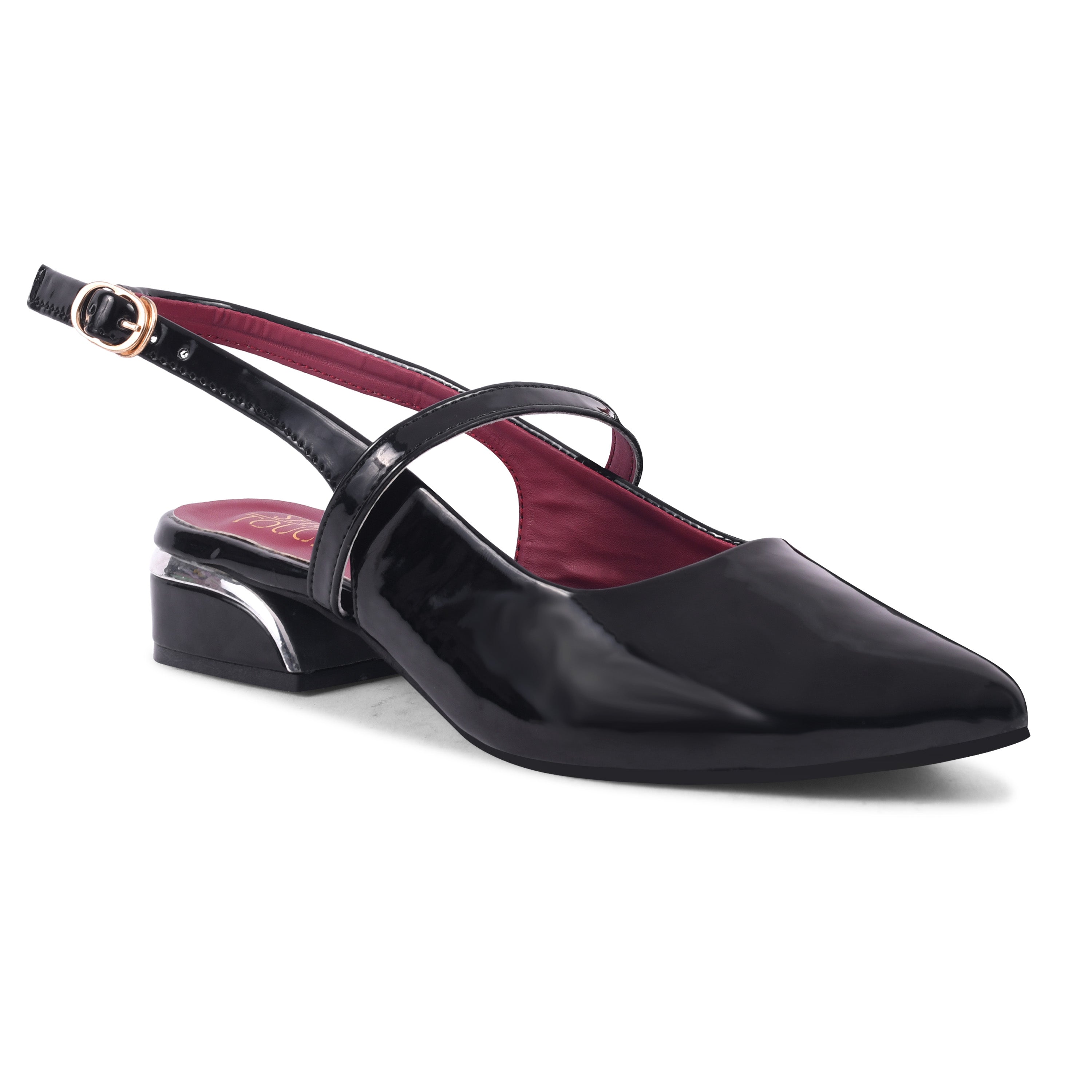 Women Solid Pointed Toe Buckle Mules