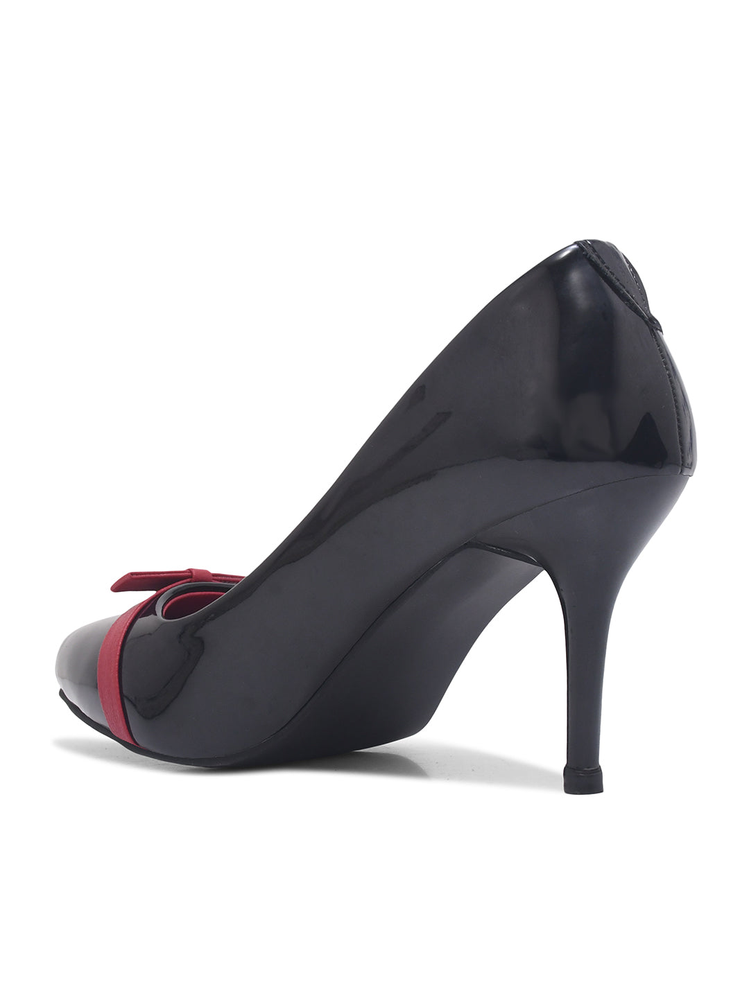 Patent Embellished Red Pumps Heels with Black Details