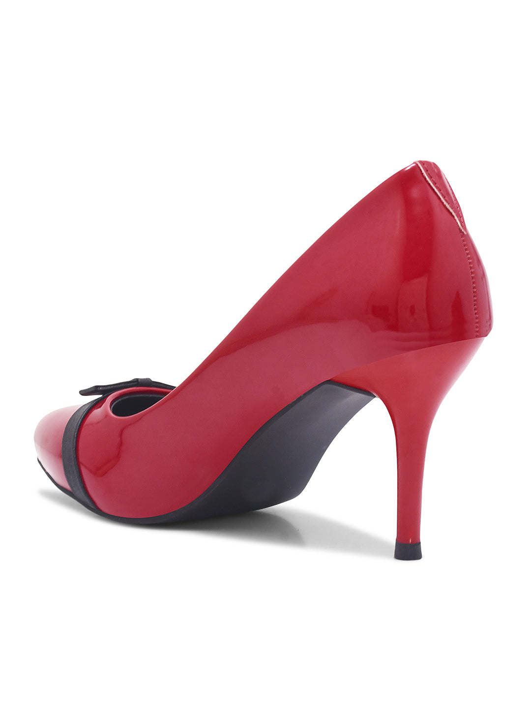Patent Embellished Red Pumps Heels with Black Details