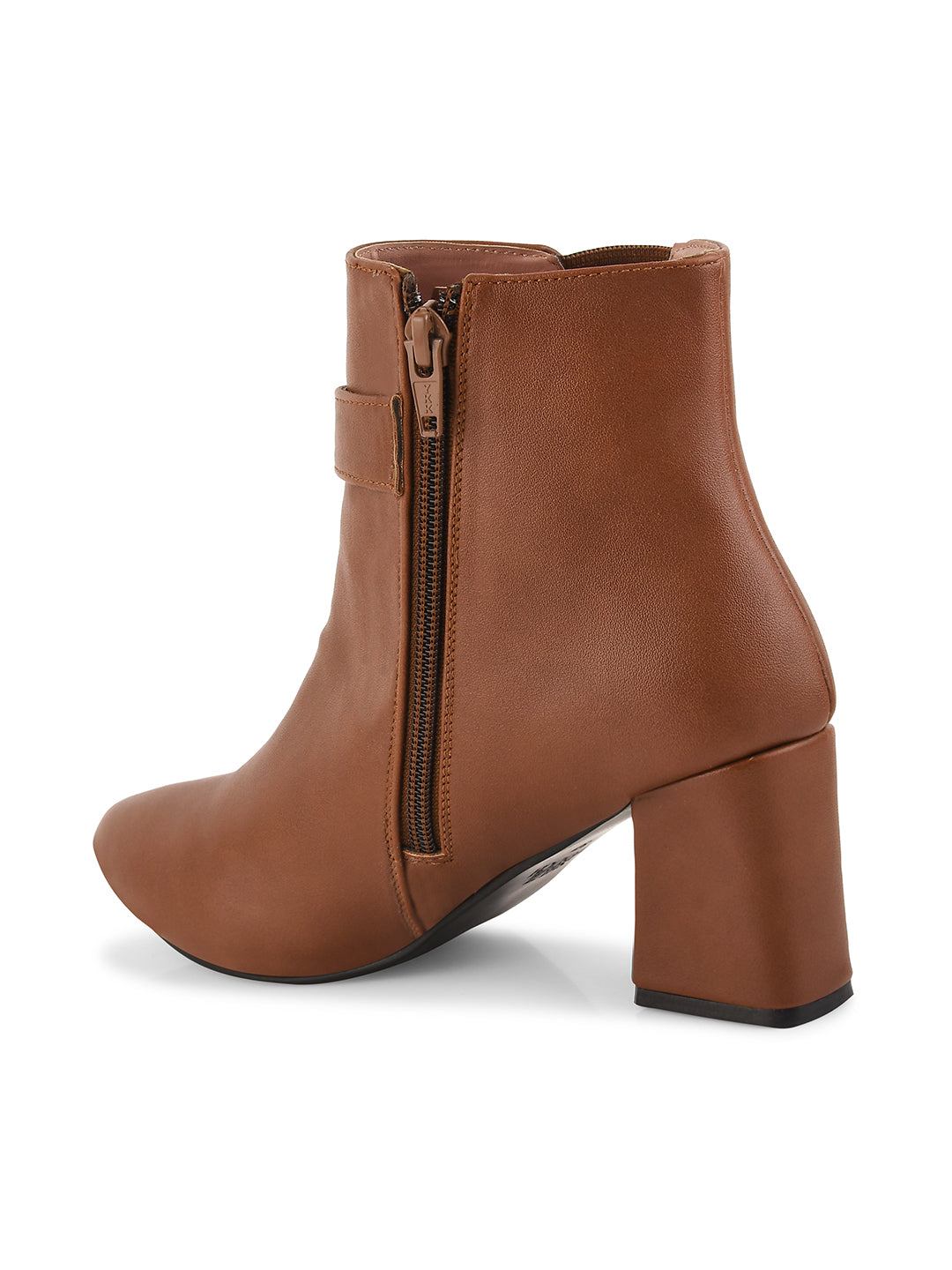 Women Pointed-Toe Block-Heeled Zip-Up Boots
