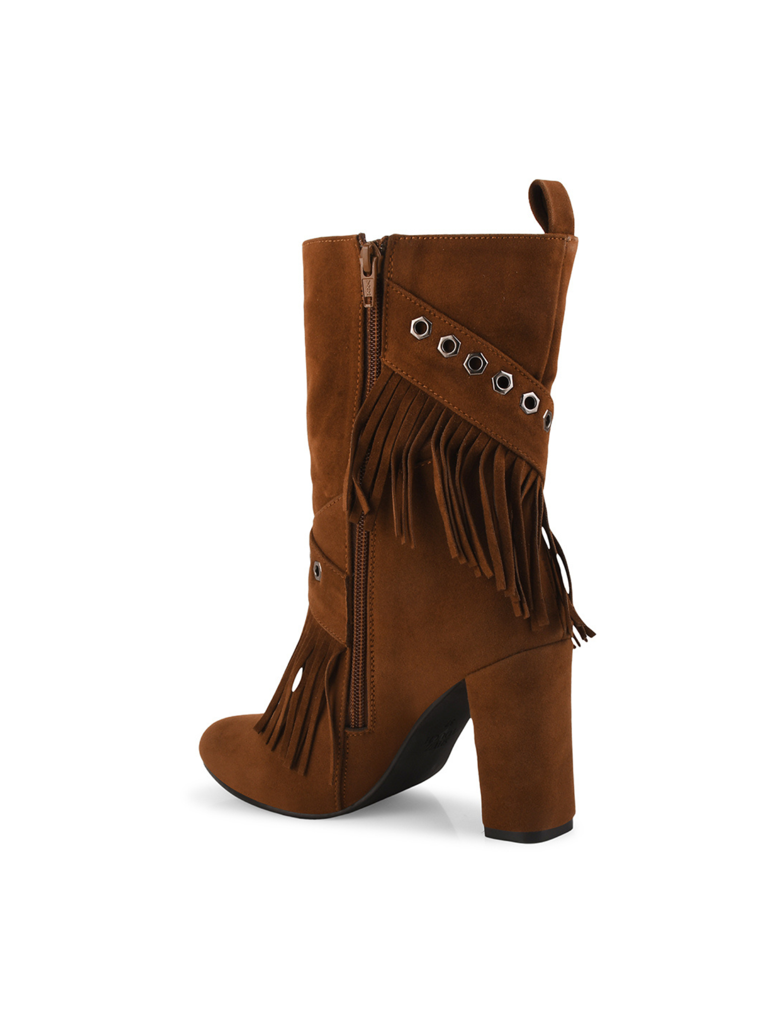 Women Fringed Block-Heeled Nubuck Chunky Boots