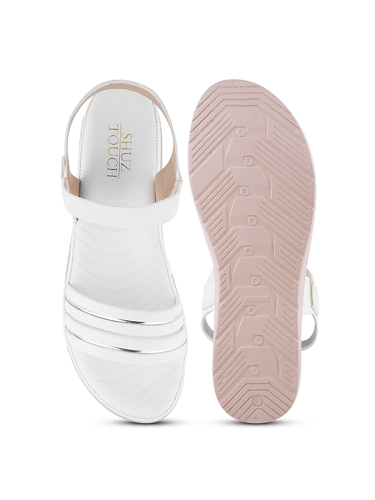 Women Textured White Comfort Sandals