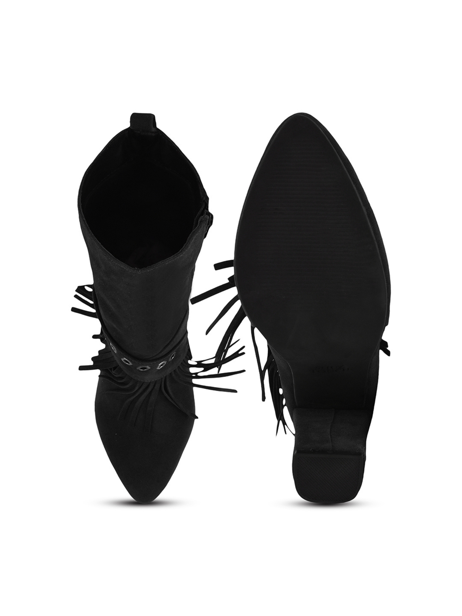 Women Fringed Block-Heeled Nubuck Chunky Boots