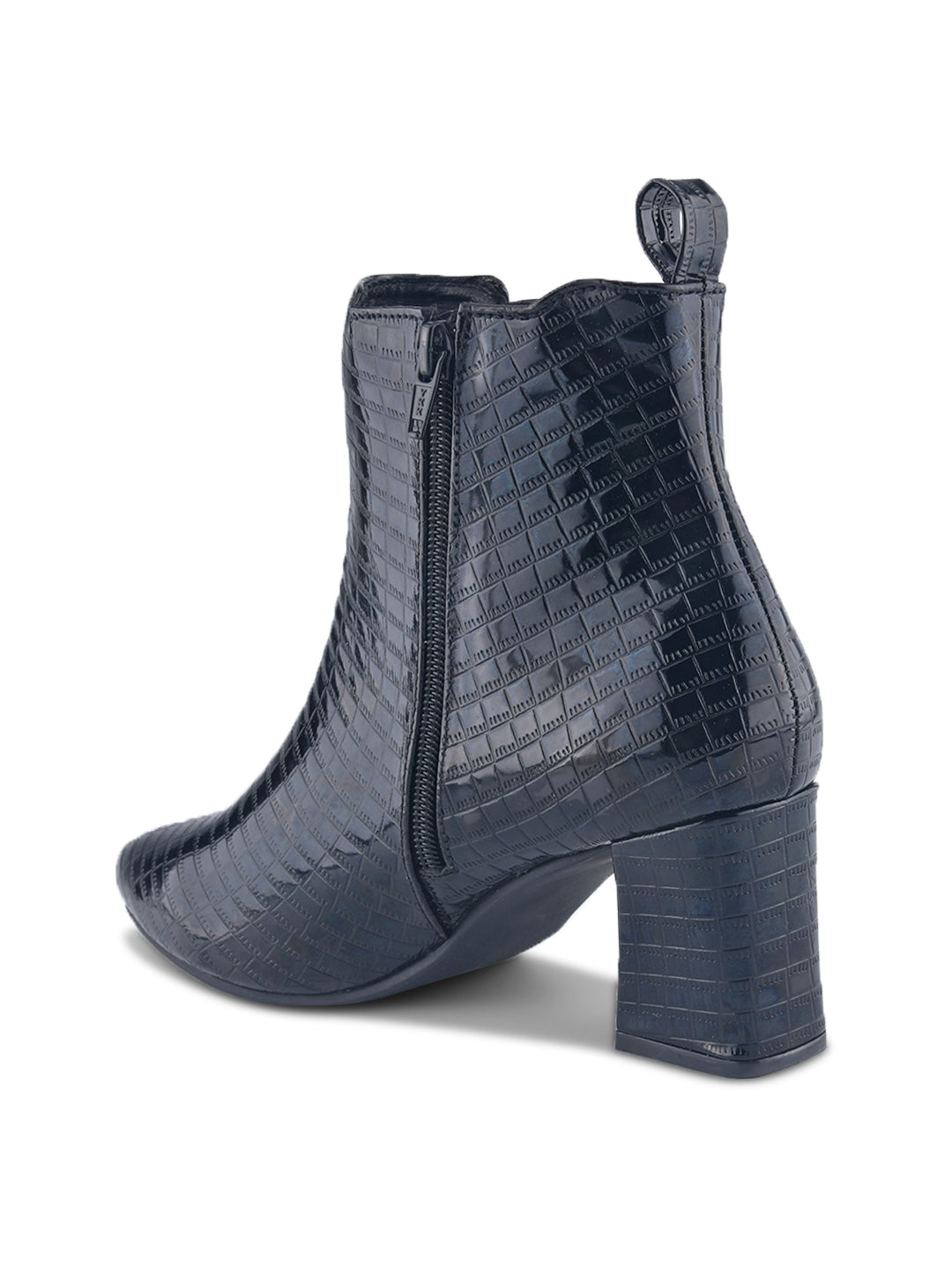 Women Black Croc-Textured Casual Boots