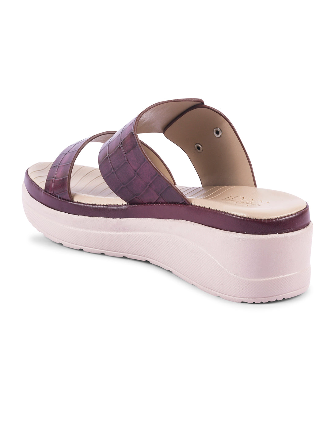 Textured Round Toe Comfort Wedges with Back Straps