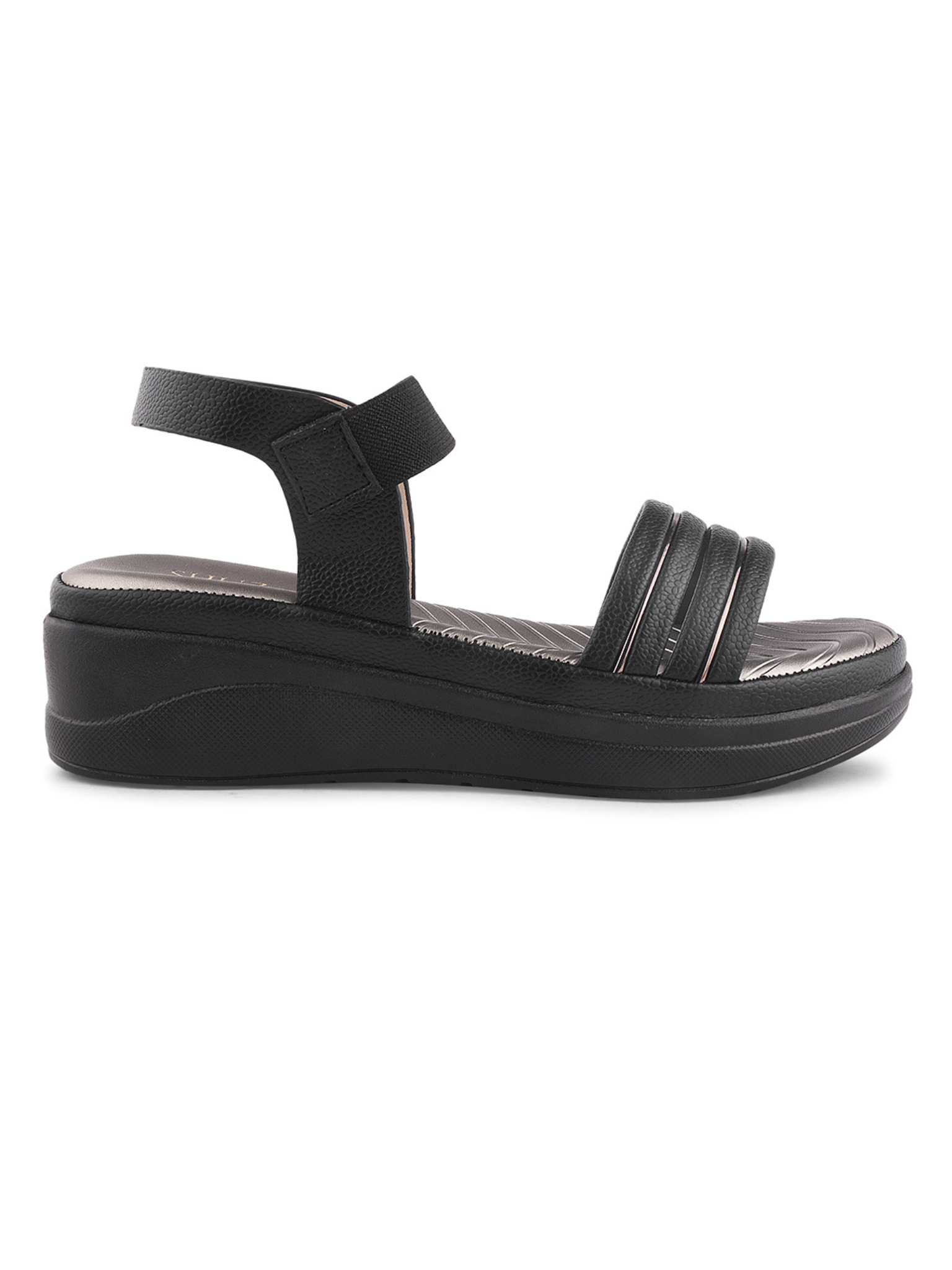Women Textured Black Comfort Sandals