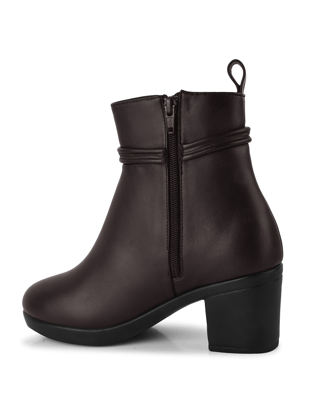 Black Solid Block Heel Ankle Boots