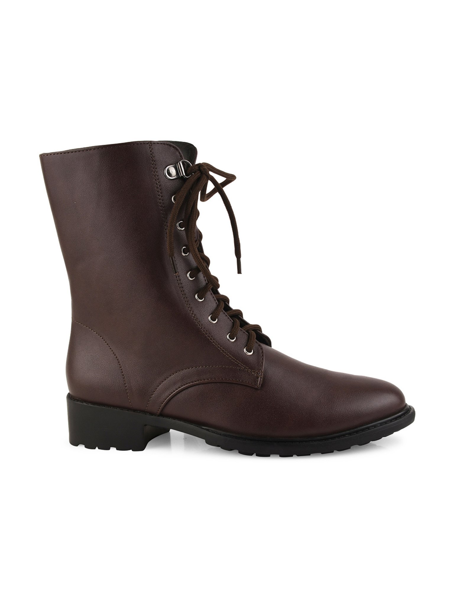Women High Top Leather Block Heel Chunky Boots