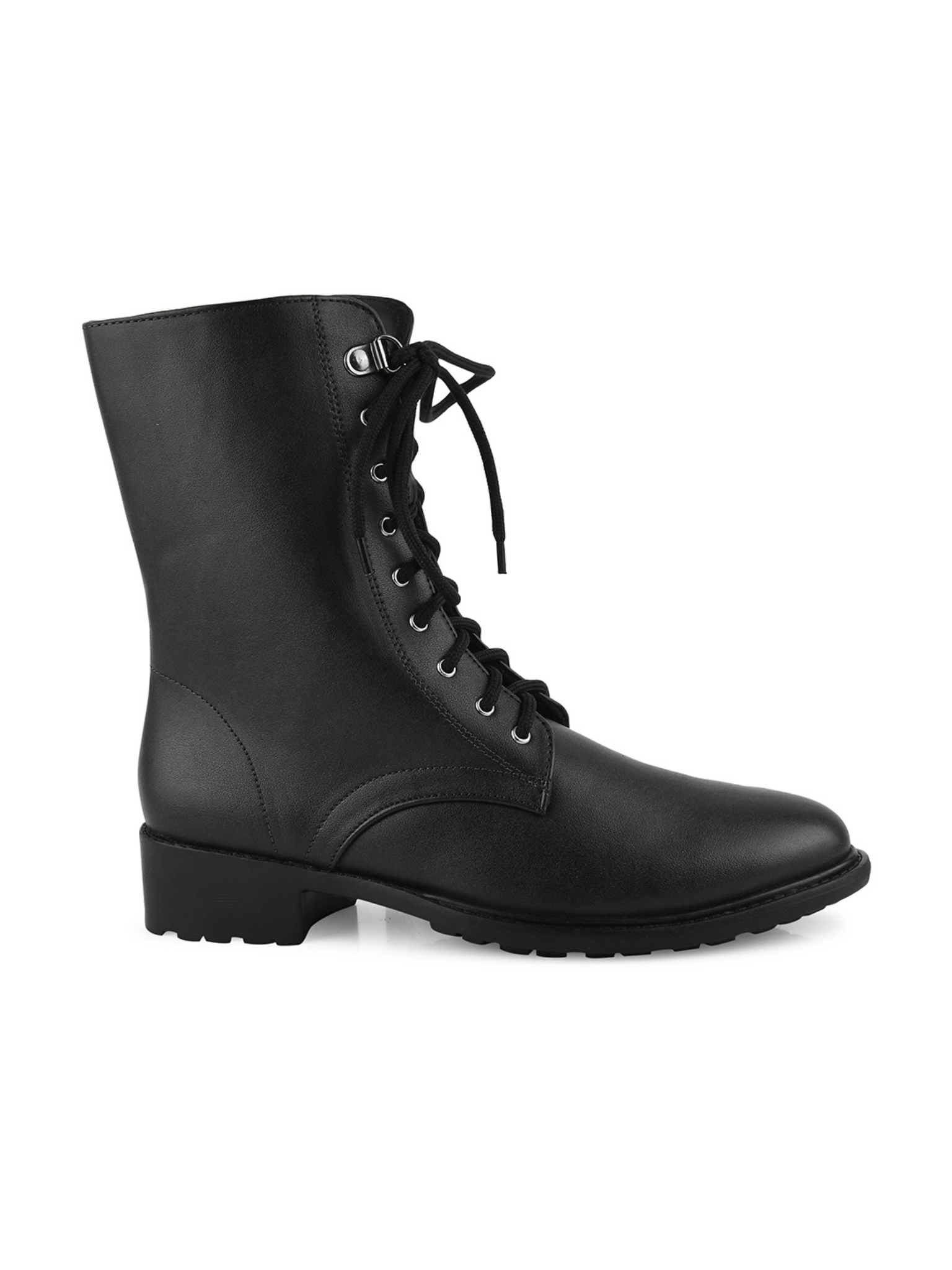Women High Top Leather Block Heel Chunky Boots