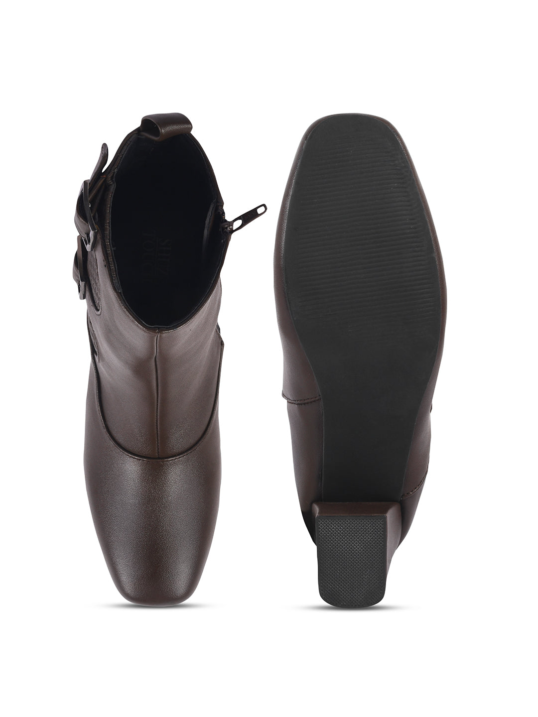 Mid Calf Block Heel Buckle Boots