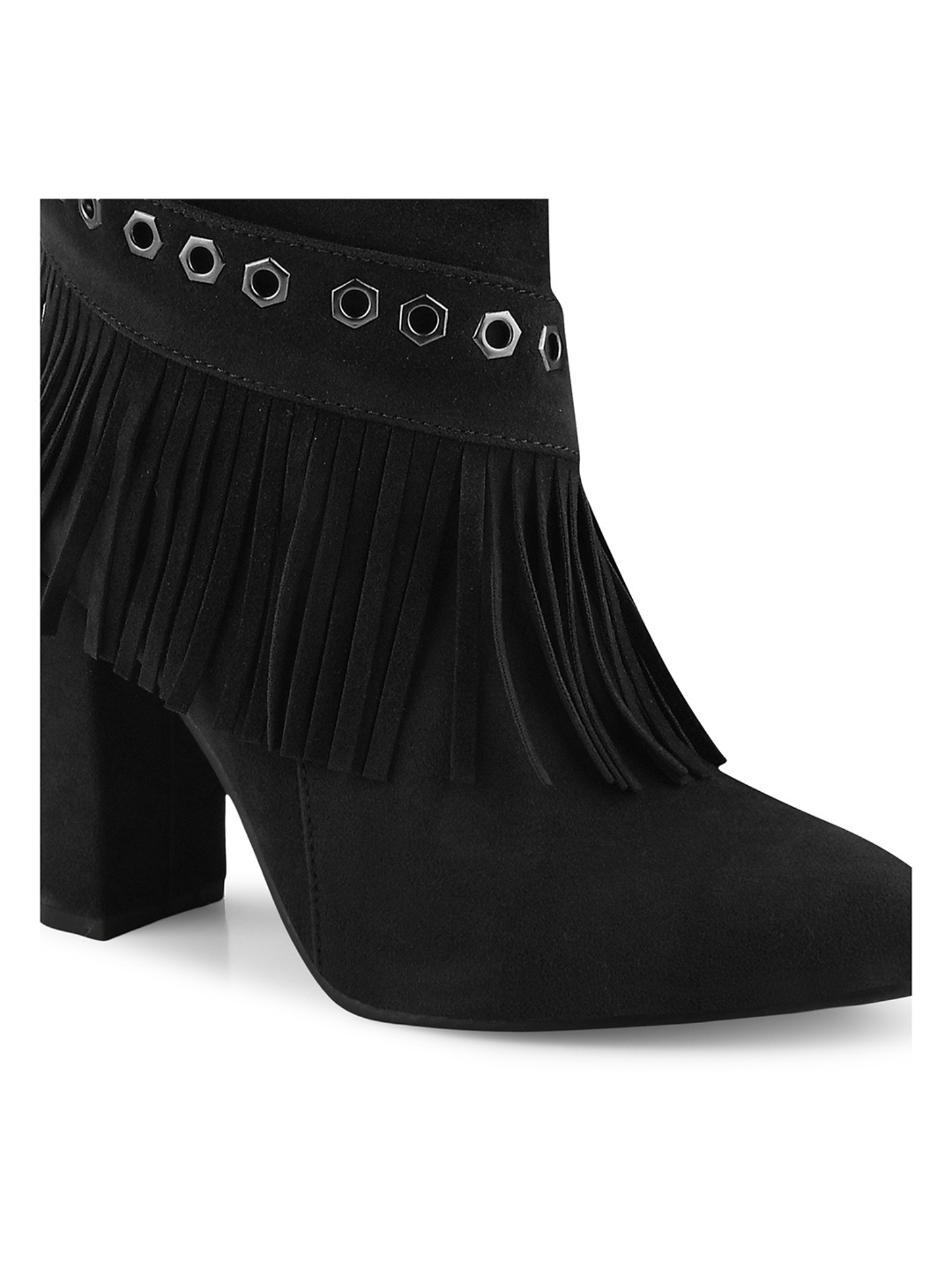 Women Fringed Block-Heeled Nubuck Chunky Boots