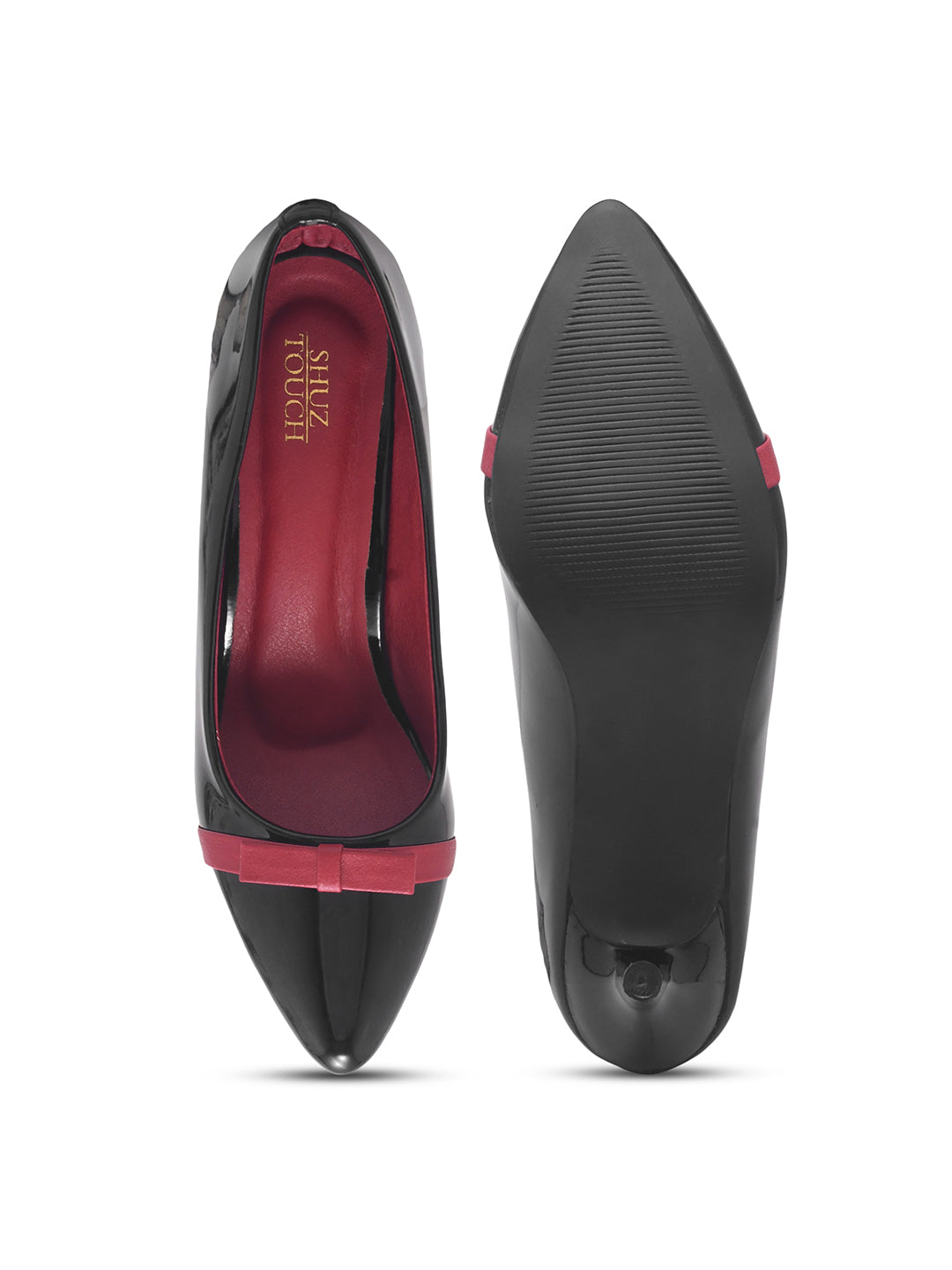 Patent Embellished Black Pumps Heels with Red Detail
