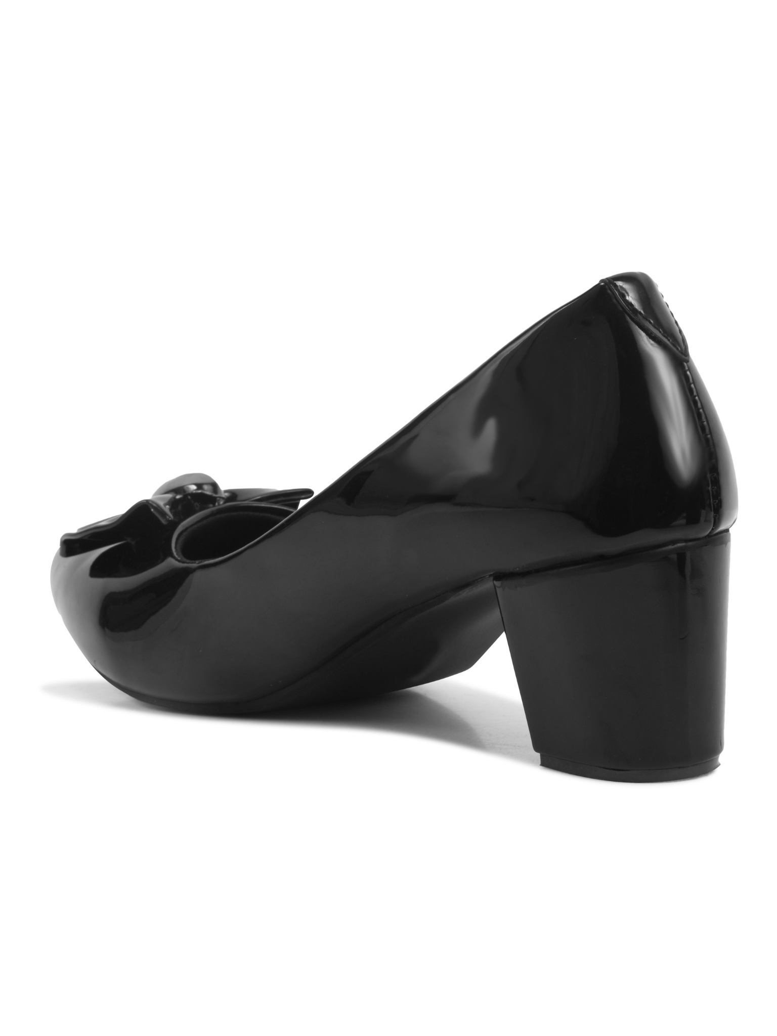Women Block Heel Black Embellished Pumps Heels