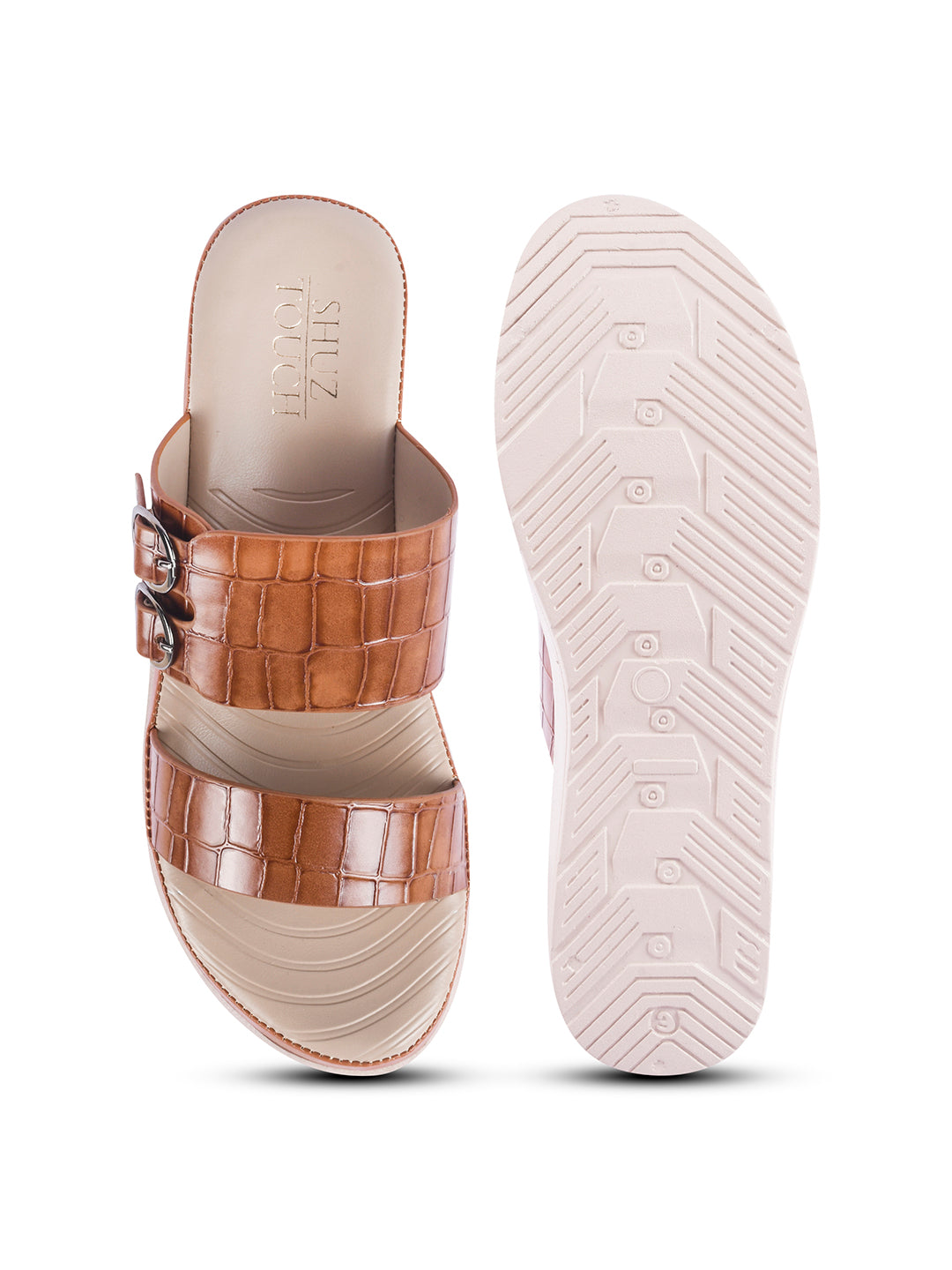 Textured Round Toe Comfort Wedges with Back Straps