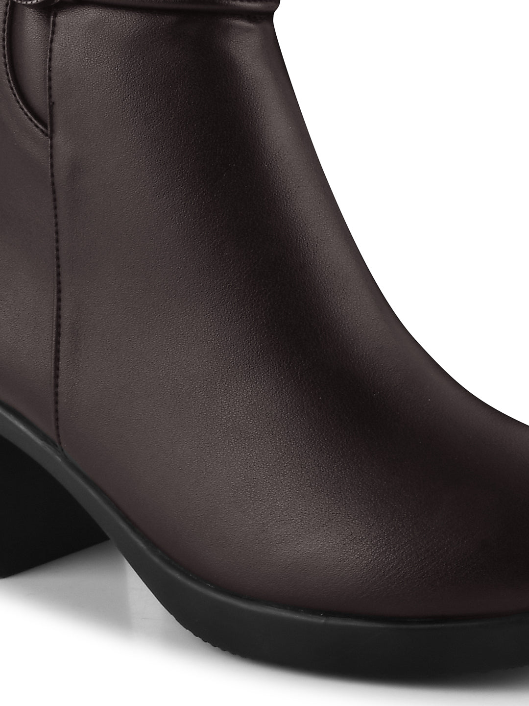 Black Solid Block Heel Ankle Boots