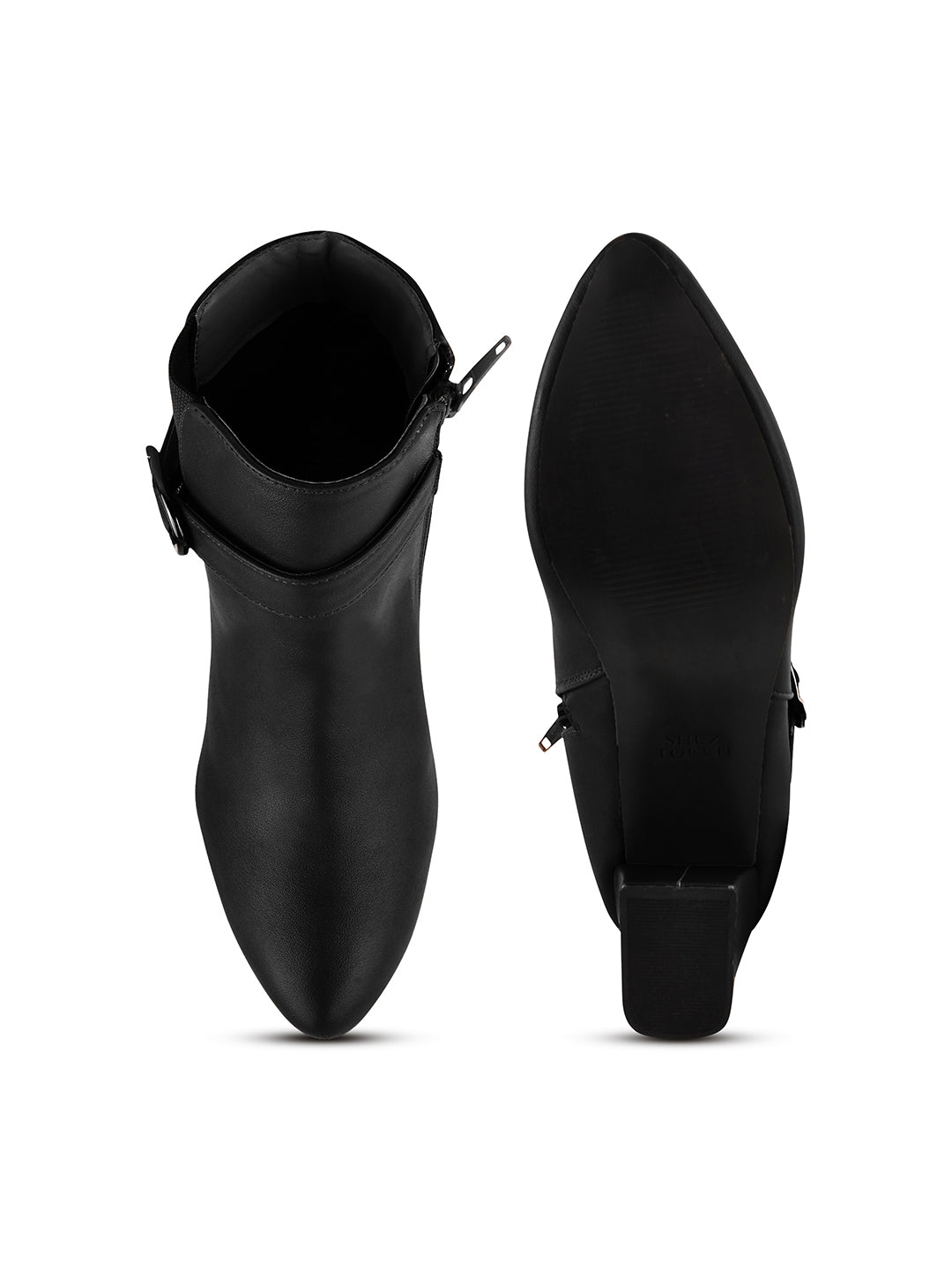 Women Pointed-Toe Block-Heeled Zip-Up Boots