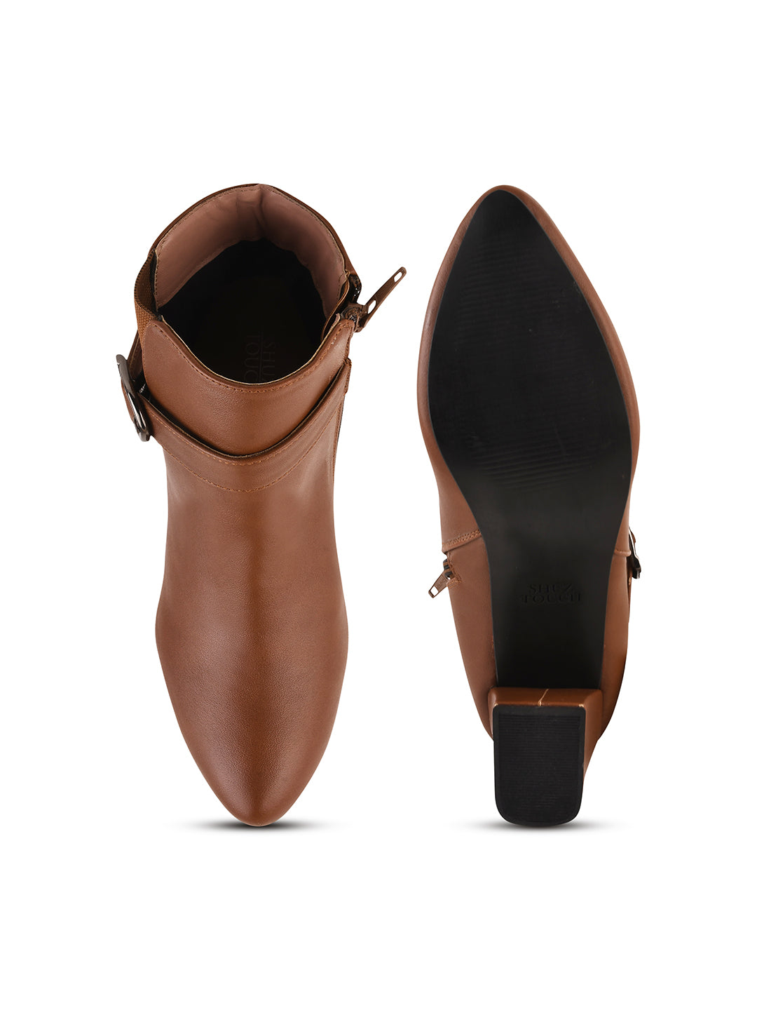 Women Pointed-Toe Block-Heeled Zip-Up Boots