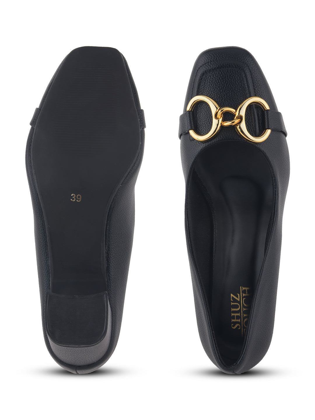 Textured Black Chain Block Heel Heel Pumps