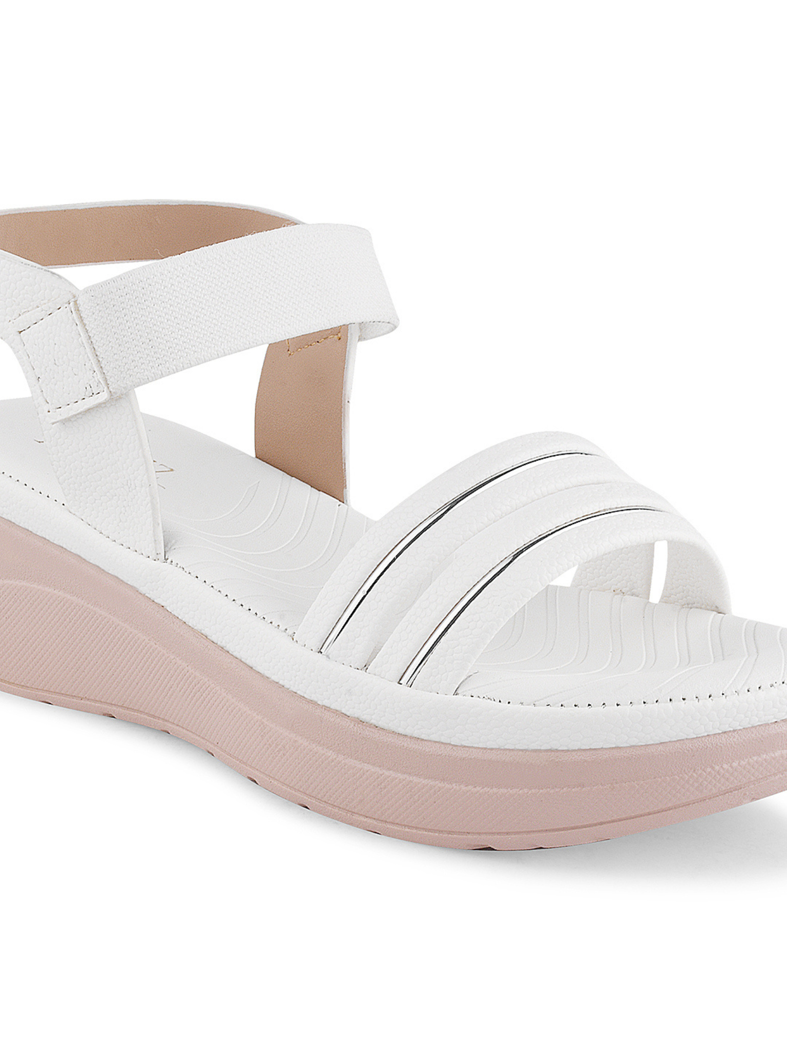 Women Textured White Comfort Sandals