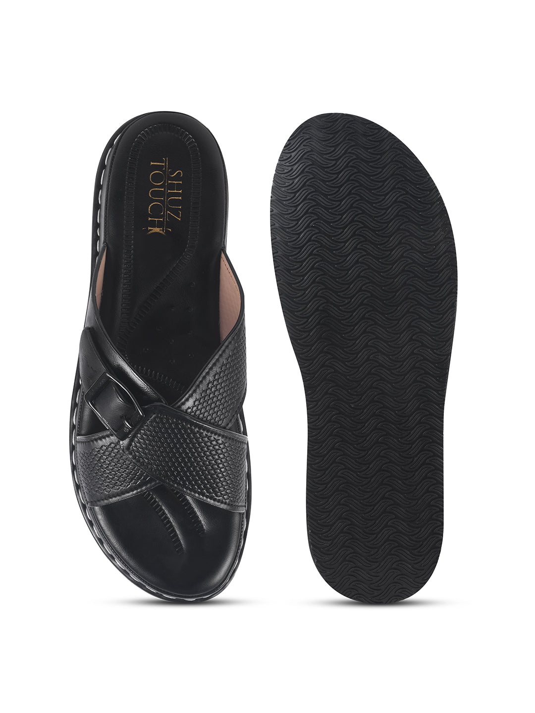 Women Black Slip On Wedge Sandals