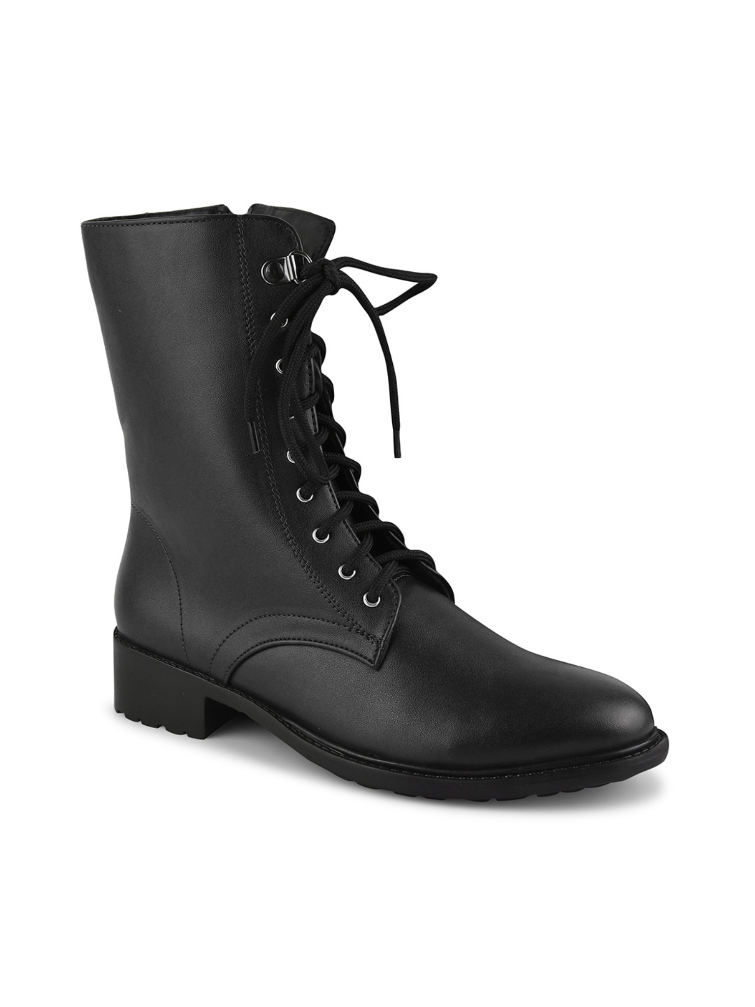 Women High Top Leather Block Heel Chunky Boots