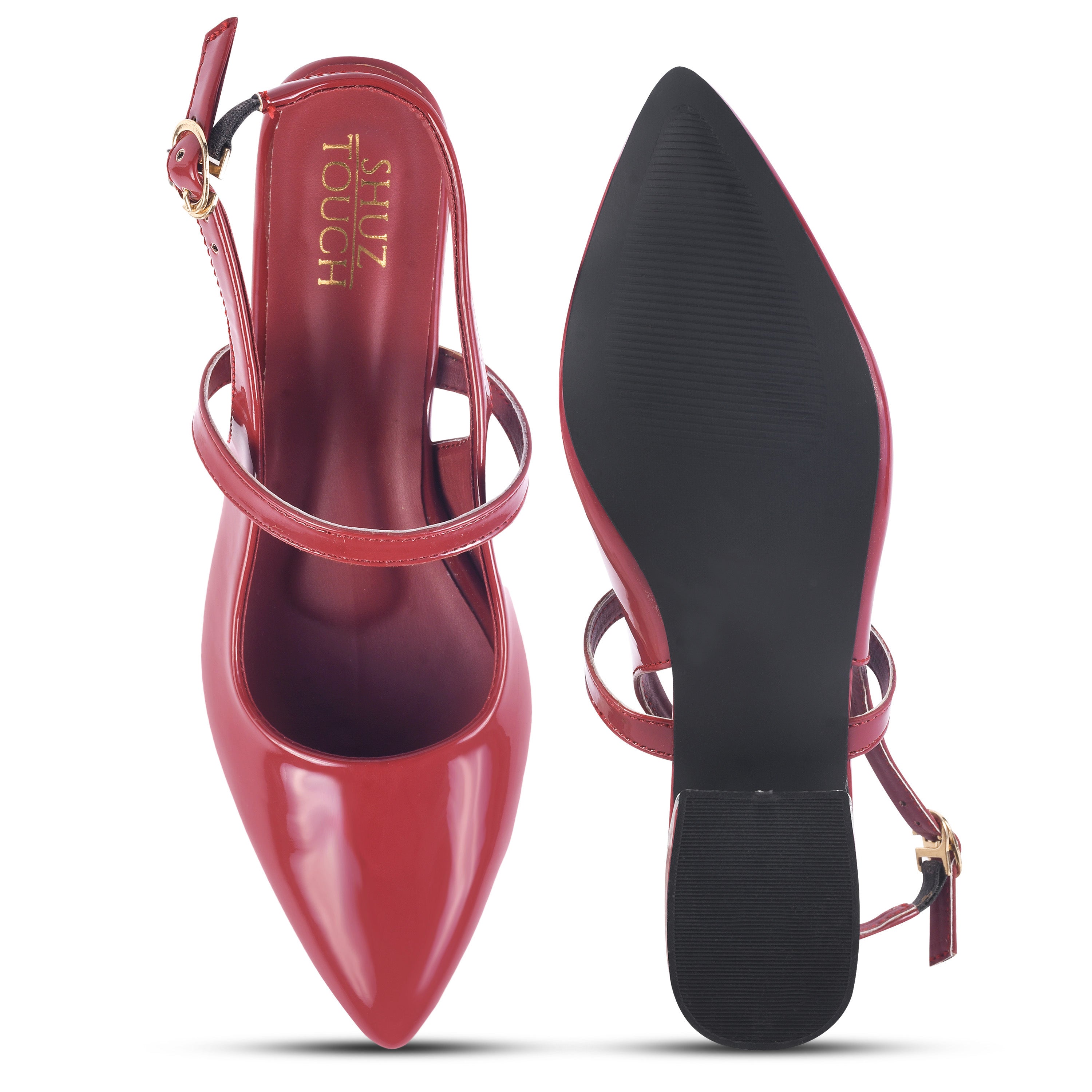 Women Solid Pointed Toe Buckle Mules