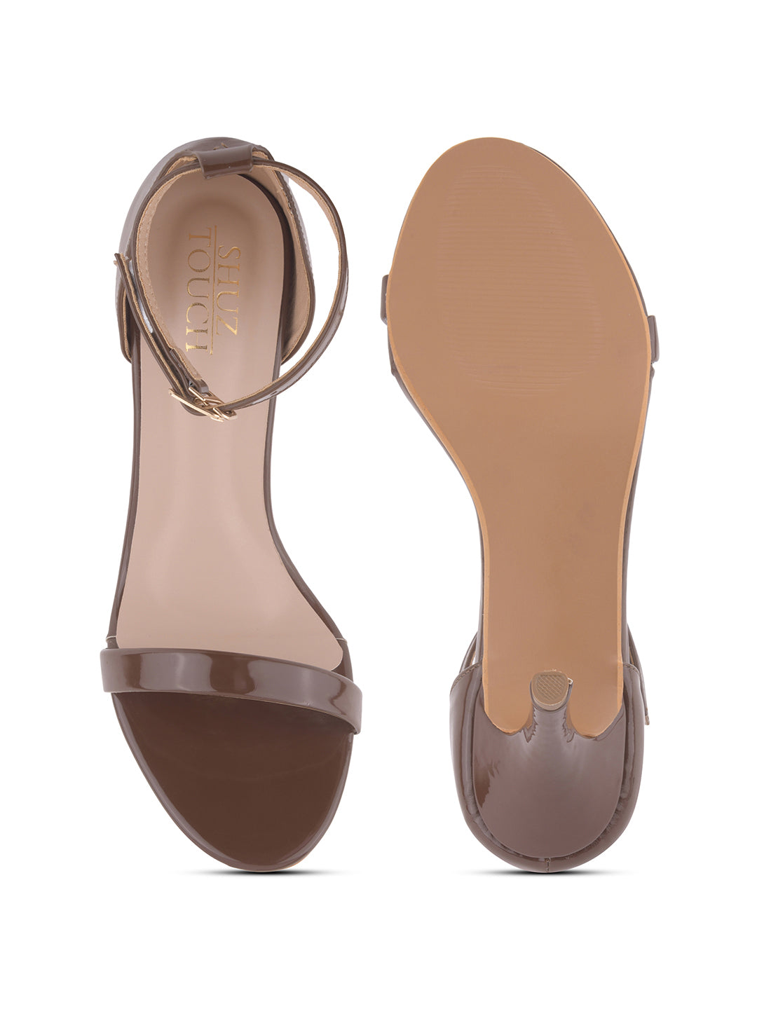 Brown Patent Ankle-Strap Heels