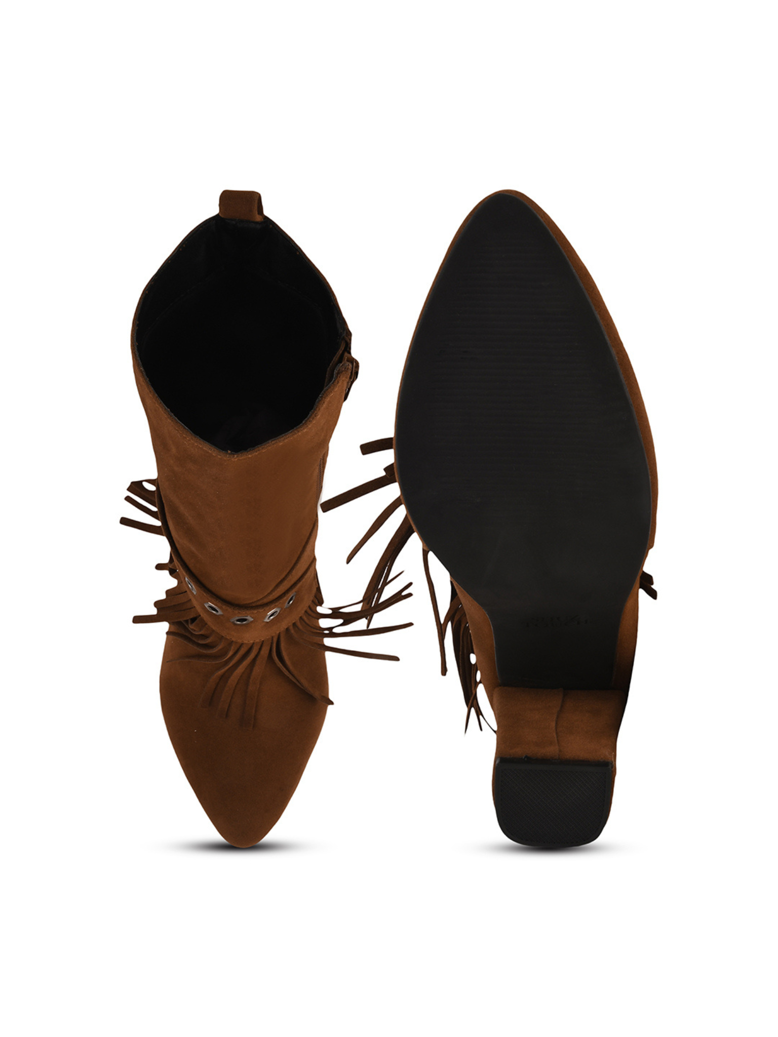 Women Fringed Block-Heeled Nubuck Chunky Boots