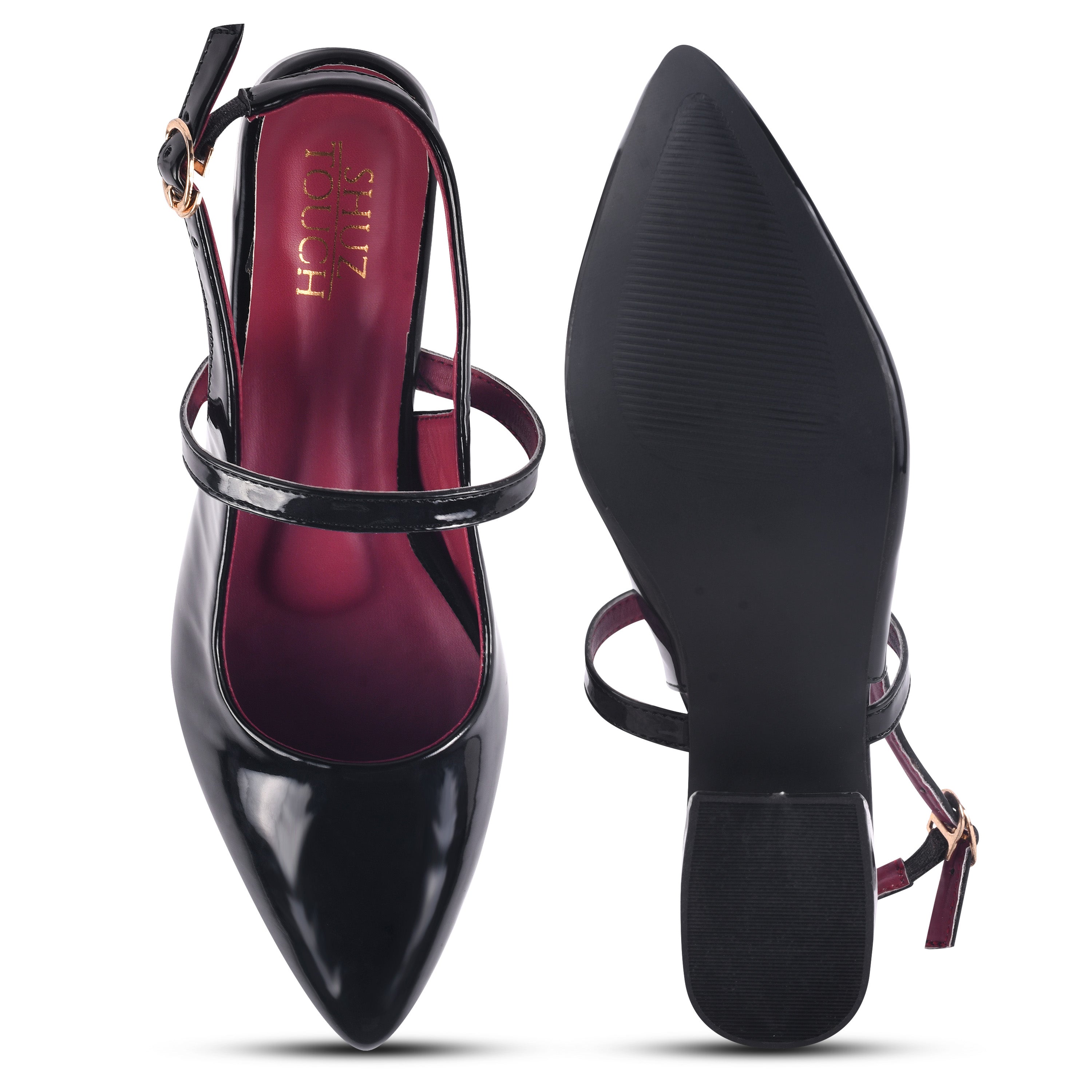 Women Solid Pointed Toe Buckle Mules